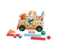 Qectial Set di Attrezzi in Legno per Bambini con Camioncino - Set per Il Gioco di Ruolo per Sviluppare Le Abilità di Costruzione