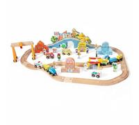Qectial Treno Giocattolo Elettrico Set Ferrovia Legno Binari Città Materiale in Legno Percorso Componibile E Ponti per Gioco Narrativo E Cooperativo Adatto a Bambini Casa Aula
