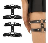 QEDBOJE 2 Pezzi Giarrettiera in Pelle Leather, Regolabile Nera, Gotica a Doppio Strato, Clip Antiscivolo Non-slip, Party Accessories Punk-Look per Halloween Rave Carnival Cosplay Accessori Feste