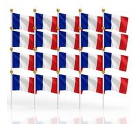 QEDBOJE 20 bandiere francesi realizzate in nylon, con asta di plastica, mini della Francia per celebrare la 2026 Coppa del Mondo, il Bastille Day e il supporto ai tifosi sportivi(14 x 21 cm)