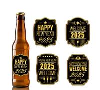 QEDBOJE 4 PCS Etichetta per bottiglia di vino di capodanno 2025, etichette natalizie per bottiglie di vino,autoadesive,etichette per bottiglie,Applicabile al calendario gregoriano Capodanno e Natale