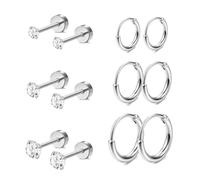 QEDBOJE 6 paires de boucles d'oreilles en argent boucles d'oreilles pour hommes femmes boucles d'oreilles rondes pour hommes