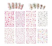 QEDBOJE 8 Fogli 3D Nail Art Stickers Autoadesivi, Adesivi Unghie, Adesivi Floreali, Fiori Adesivi, Decalcomanie per Decorazione Unghie, Nail Art Fai da Te