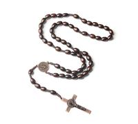 QEDBOJE Collana Rosario cattolica, Perline di Preghiera in Legno Naturale con Croce medaglia Gesù Cristo San Benedetto, per i cristiani cattolici Comunione Religiosa, Battesimo, Messa
