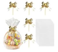 QEDBOJE Confezione da 5 carta da regalo trasparente con fiocco per cesti, fiori, artigianato e confezioni regalo (70 x 100 cm)