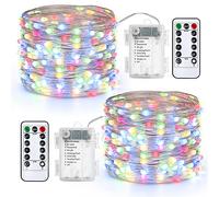 Qedertek 2 Pezzi Luci Led a Batteria 10M 100 LED, Luci Natale Esterno Impermeabile, Lucine Led Decorative, Luci Natalizie con Telecomando, Funzione di Timer, Dimmerabile (Coloarate)