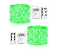Qedertek 2 Pezzi Luci Led a Batteria 10M 100 LED, Luci Natale Esterno Impermeabile, Lucine Led Decorative, Luci Natalizie con Telecomando, Funzione di Timer, Dimmerabile (Verde)