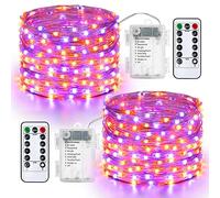 Qedertek 2 Pezzi Luci Led a Batteria 10M 100 LED, Luci Natale Esterno Impermeabile, Lucine Led Decorative, Luci Natalizie con Telecomando, Funzione di Timer, Dimmerabile (Arancione Viola)