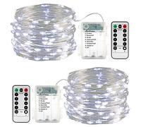 Qedertek 2 Pezzi Luci Led a Batteria 10M 100 LED, Luci Natale Esterno Impermeabile, Lucine Led Decorative, Luci Natalizie con Telecomando, Funzione di Timer, Dimmerabile (Bianco)