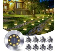 Qedertek 8 Pezzi Luci Solari Giardino Esterno, 8 LEDs Faretti led Luce Sepolta Bianco Caldo Lampada IP65 Impermeabile Luci Terra per Prato Vialetto Scala Paesaggio