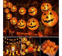 Qedertek Halloween Decorazione con Luce Arancio, 20 Lanterna con Figura di Zucca, Catena Luminosa a Batteria per Halloween, Luci Halloween per Decorazione Interno ed Esterno, Giardino, Albero, Festa