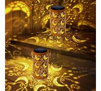 Qedertek Lampade solari per esterni da giardino, 2 pezzi, LED in metallo, luna, lanterna solare per esterni, IP65, impermeabile, Ramadan, lanterna decorativa per balcone, patio, albero, terrazza