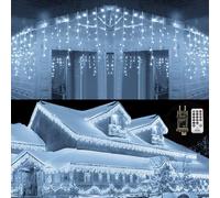 Qedertek Luci Natale Esterno Cascata 10M 432 LED Tenda Luminosa Bianca, Luci Natalizie Esterne con Telecomando, 8 Modalità, Timer per Decorazione Natale