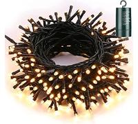 Qedertek Luci Natalizie a Batteria da Esterno, Catena Luminosa 20M 200 LED, Cavo Verde Scuro, con Gancio, Luci Bianco Caldo per Addobbi Natalizi, Impermeabile per Albero di Natale