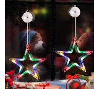 Qedertek Luci natalizie a LED, 2 pezzi, 10 LED, per finestre, alimentate a batteria, con timer, ventose, tenda luminosa colorata per interni, decorazione natalizia, balcone, festa, matrimonio