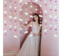 QeeFop 52 Ft Cuori Ghirlanda Decorativi da Appendere con Cuori Bianco & Oro per Matrimonio Festa San Valentino, Ghirlanda Cuori Decorativa in Carta Metallica Cuore Banner (Bianco & Rosa)