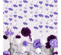 QeeFop 52 Ft Cuori Ghirlanda Decorativi da Appendere con Cuori Bianco & Viola per Matrimonio Festa San Valentino, Ghirlanda Cuori Decorativa in Carta Metallica Cuore Banner (Bianco & Viola)