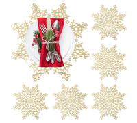 QeeFop Set di 6 Tovagliette Natalizie Dorate, Sottopiatti Natalizi PVC con Fiocchi di Neve, Tovagliette Lavabile Resistenti al Calore per Natalizie, Anniversari, Compleanni, Matrimoni (Oro)