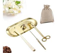 QeeHeng Candele Snuffer Wick Trimmer Vassoio Piatto 4 in 1 Accessori Candela Strumento Kit Cura Candele, Candela, Candela, Set di Tagliafiamma Candela, Spegnimento Bastone Manico Lungo (Oro)