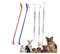 QeeHeng Kit di 5 spazzolini da denti per cani, 2 spazzolini lunghi a doppia faccia e 3 strumenti per la rimozione della placca, spazzolino da denti per gatti per cani e gatti
