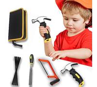 QeeHeng Kit di Attrezzi Veri per Bambini,Set di 8 Attrezzi Reali per Bambini con Strumenti a Mano Reali,Set di Strumenti per l'apprendimento di edifici a casa, Strumenti manuali per la lavorazion