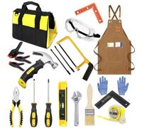 QeeHeng Set di Attrezzi per Bambini, Attrezzi da Costruzioni per Bambini, Veri Attrezzi da Lavoro, Attrezzi per Falegname di Principianti, Regalo di Natale, Con Borsa Attrezzi, Martello