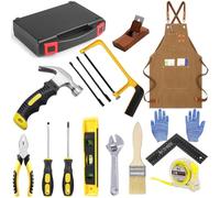 QeeHeng Set di Attrezzi per Bambini, Veri Attrezzi da Lavoro Kit per la Costruzioni fai da te con Cassetta Attrezzi Bambini, Ragazzi Ragazze Principianti Regalo, con Martello, Cacciavite, Pinze