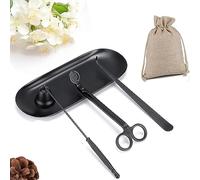 QeeHeng Utensili Candele 4 in 1,Set Accessori per Candela,Set Utensili tagliacandele,stoppino Candela,Set Vassoio,Strumenti Cura della Candela in Acciaio Inox,Kit di Bastoncini per spioncino (Nero)