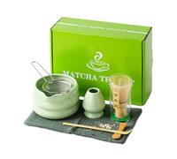 QEEKADA Matcha Kit Japanese Tea Set Matcha Whisk Matcha Bowl con Beccuccio Kit Cerimonia Matcha Whisk Holder, Chasen, Scoop, Strofinaccio, Portacucchiaio Matcha Tea Kit (Matcha Verde Set)