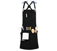 QeeLink Grembiule Cucina Uomo Donna, Cuoco Ristorante e Griglia, 10 Tasche | Grembiule Barbecue Impermeabile con Cinturino Incrociato sul Retro, Regolabile da M a XXXL