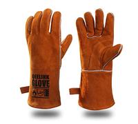 QeeLink Guanti per saldatura, resistenti al calore e all'usura, foderati, in pelle, resistenti al fuoco, per saldatori, caminetti, barbecue, giardinaggio