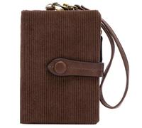 QeenRTUU Portafoglio da donna RFID in velluto a coste a tre volte portafoglio pochette con cerniera tasca da polso per donne signore porta carte di credito, Marrone, Moda retrò