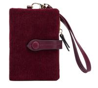 QeenRTUU Portafoglio da donna RFID in velluto a coste a tre volte portafoglio pochette con cerniera tasca da polso per donne signore porta carte di credito, Rosso, Moda retrò