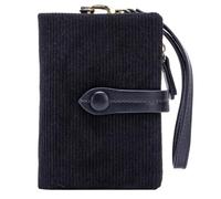 QeenRTUU Portafoglio da donna RFID in velluto a coste a tre volte portafoglio pochette con cerniera tasca da polso per donne signore porta carte di credito, nero, Moda retrò