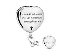 QeenseKc Ciondolo a forma di mano in preghiera, con versi della Bibbia, 4:13, a forma di cuore, per braccialetti Pandora Reflexion, Metallo, Nessuna pietra preziosa