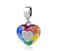 QeenseKc Ciondolo per guantoni da boxe da combattimento contro il cancro al seno, con nastro rosa, per braccialetti Pandora, Strass Cristallo strass smalto, Cristallo sintetico
