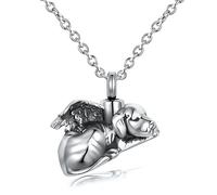 QeenseKc Collana con ciondolo a forma di angelo, gatto, cane, tartaruga, urna per ceneri, in acciaio inox, urna commemorativa, Metallo, Base