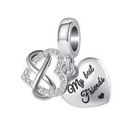 QeenseKc Key to My Heart Angel Wing Infinity Love Charm con cristallo trasparente oro rosa Beaf per braccialetto europeo con charm, Metallo, Base