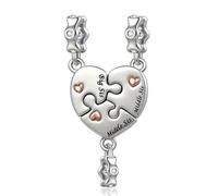 QeenseKc Set di 3 ciondoli coordinati a forma di cuore con scritta "Big Middle Little Sister", compatibili con braccialetti Pandora da donna