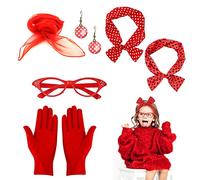 QEEQPF 5 pezzi anni '50, accessorio per costume da donna, in chiffon, sciarpa, guanti, orecchini da donna, stile vintage., Colore: rosso, Taglia unica