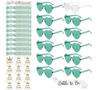 QEEROYO 36 Pezzi Occhiali Team Bride Braccialetti Tatuaggi, Bride Occhiali a Forma di Cuore, Gadget Addio al Nubilato Sposa, Accessori per Addio al Nubilato Festa Decorazione, Verde