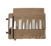 QEES Borsa Porta Coltelli, con 11 Fessure, Rotolo Portacoltelli con 2 Cinghie Elastiche, Custodia per Attrezzi, Borsa di Utensili di Cucina, in Tela Cerata, Impermeabile, Cachi, 66 * 50CM