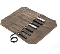 QEES Borsa Porta Coltelli da Chef, con 7 Fessure, Rotolo Portacoltelli con Corda Elastica, Borsa di Utensili di Cucina, in Tela Cerata, Impermeabile, Cachi. DD31