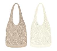 QEEYON 2 Pezzi Borsa da Spiaggia da Donna, Maglia Borsa da Spiaggia All'uncinetto Borsa Estiva Boho a Tracolla Grande per Vacanze, Viaggi, Estate