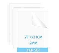 QEEYON 3 Pcs Fogli Acrilici Trasparenti A4,2 mm Trasparente Fogli di Acrilici 29,7 x 21 cm, Pannello Acrilico per Cornice Lastra in acrilico per Disegno, Stampa, Fai da Te, Cornice per Foto