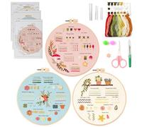 QEEYON 3 Pezzi Kit Ricamo Principianti, Set Ricamo per Adulti, Kit Ricamo Starter Apprendimento di 30 Punti Diversi, Tra Cui Panno con Motivi, Filo, Aghi, Cerchi, Istruzioni (B)