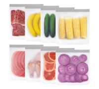 QEEYON 8 Pezzi Sacchetti per Alimenti, Grandi Sacchetti Freezer Riutilizzabili, Sacchetti in Silicone Senza BPA,Con Chiusura a Zip in Silicone extra Spesso per Frutta, Verdura, Carne