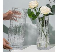 QEEYON Grande Vaso in Vetro, Realizzato a Mano con Cilindro in Vaso di Vetro Trasparente per Fiori e Composizioni Floreali per Centrotavola, Cucina, Ufficio, Matrimonio (30 x 10 cm)