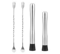 QEEYON Set di Cucchiai da Bar e Bastoncini da Cocktail, In Acciaio Inox, Con Pestello, Set di 4 Pezzi, Set di Attrezzi per Il Debug di Deliziosi Cocktail