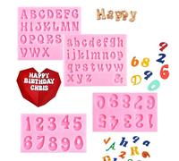 QEEYON Stampi Silicone per Lettere e Numeri - 4 Pezzi Stampi per Fondente, Cioccolato, Gesso, Torte, Biscotti - Vassoio per Decorare